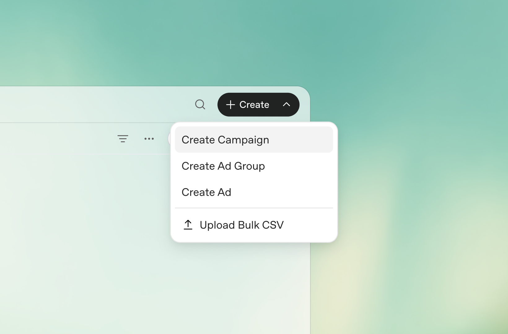 ChatGPT Ads Manager create campaign dropdown menu